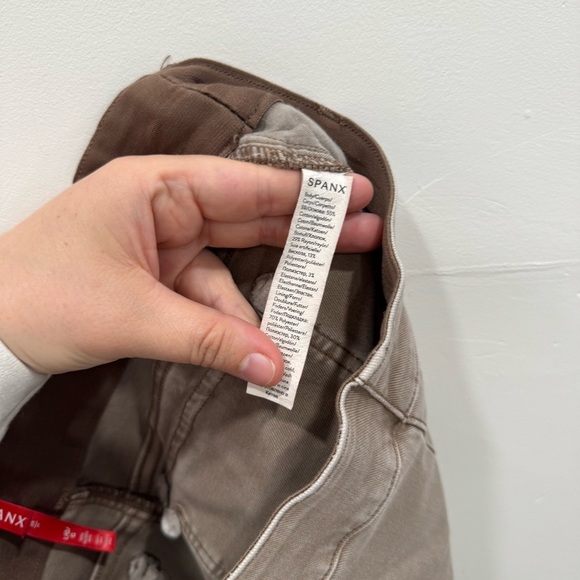 Spanx High Rise Stretch Twill Cropped Wide Leg Pants Tan Large - Picture 7 of 8